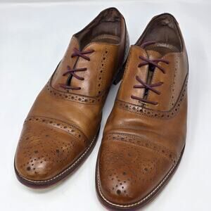 Johnston & Murphy Brown Derby Leather Oxford Dress Shoes Men 9M Brogue Wingtip